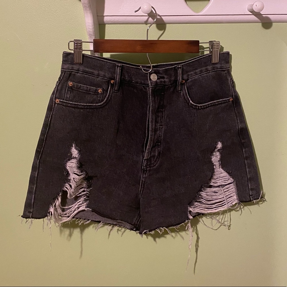 pacsun ultra high rise vintage mom jean denim shorts grey ripped size 28
